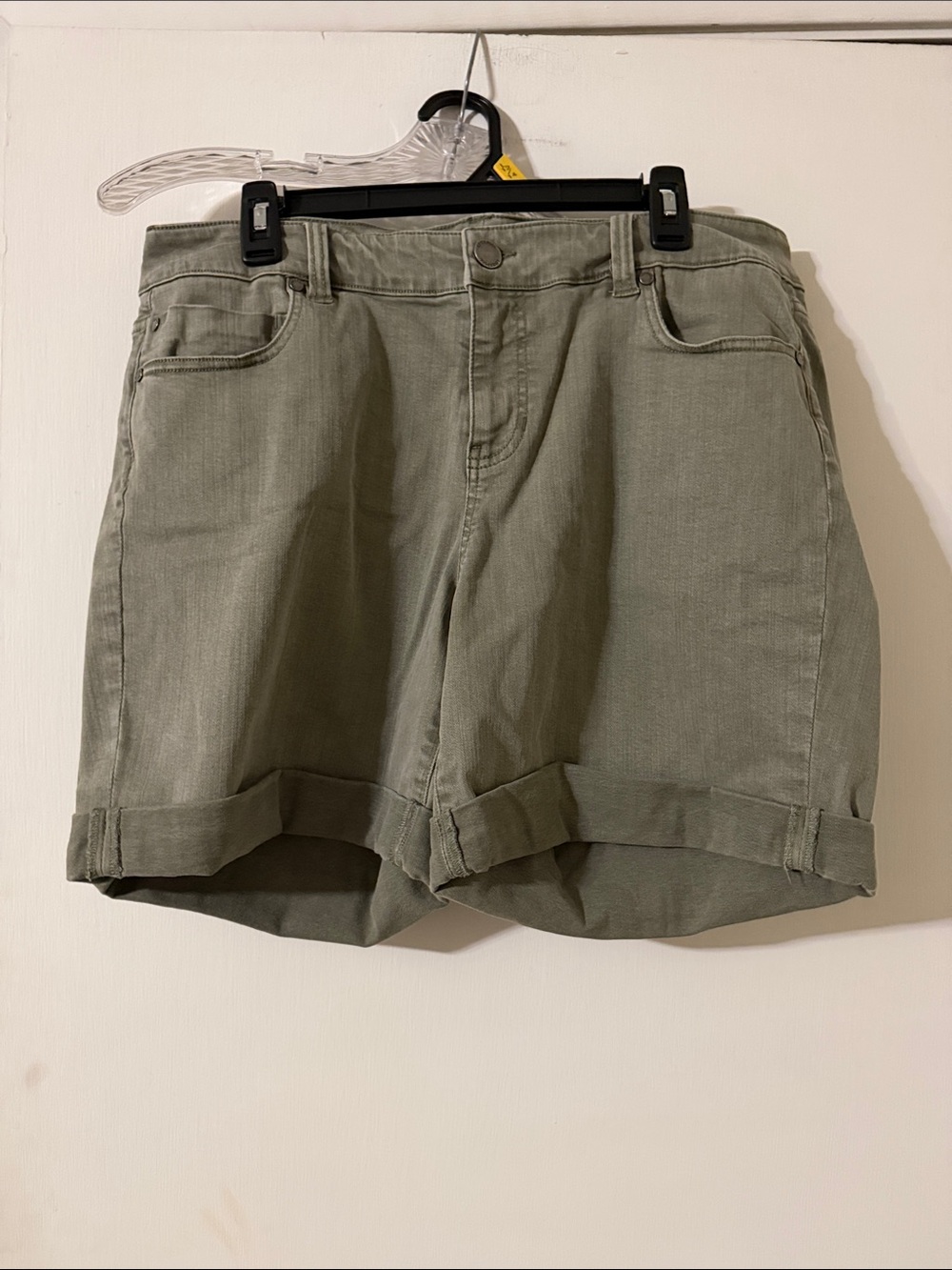 Liverpool Olive Rolled Hem Jean Shorts